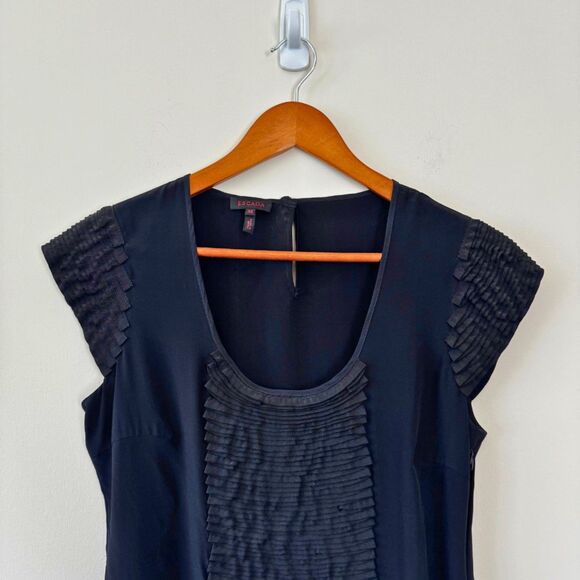 Escada Black Ruffled Blouse 100% Silk Size 6 - Picture 2 of 8